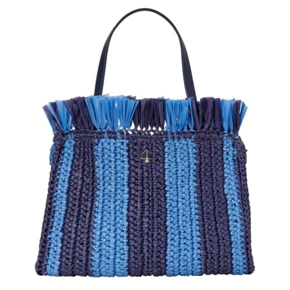 Kate Spade Blue Sam Stripe Straw Medium Satchel